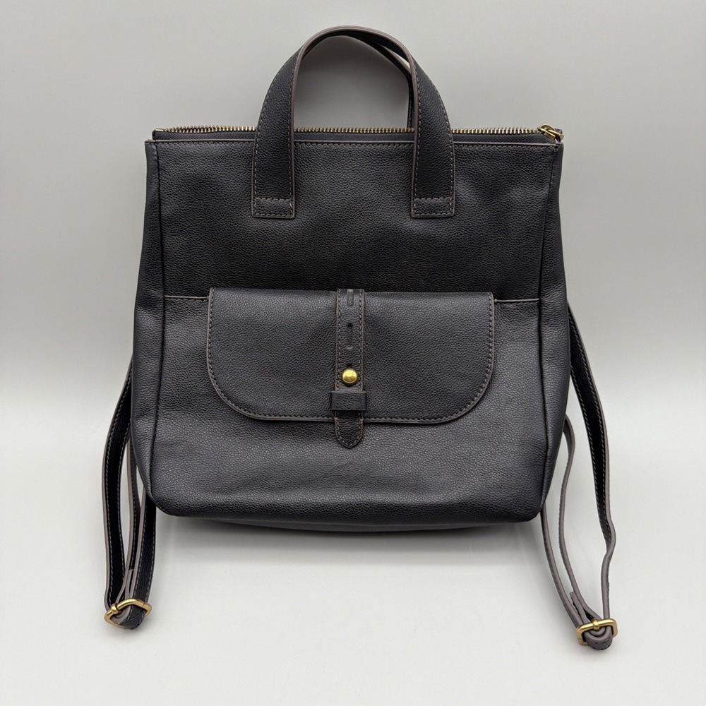 Fossil Hunter Leather Backpack Black Convertible Purse Brass Hardware SHB2695001